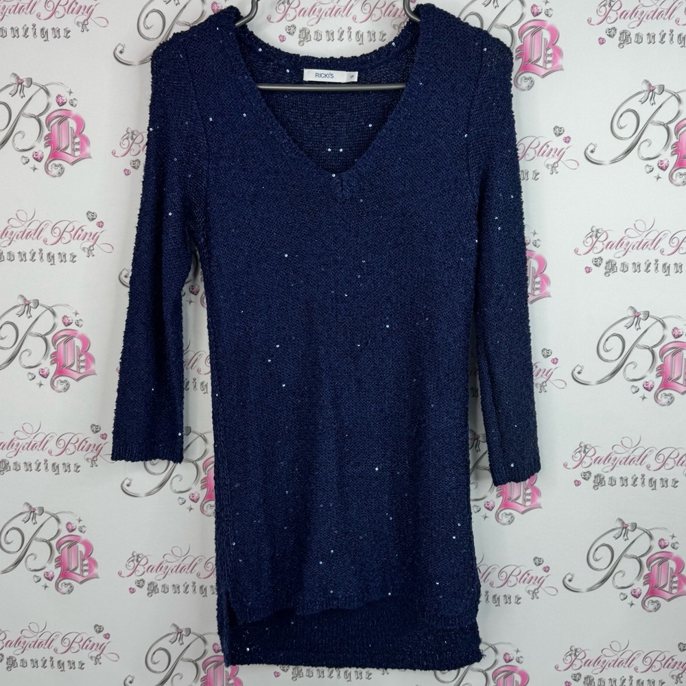 Ricki’s dress knit sequins sparkly Navy Blue V-Neck Sweater Dress